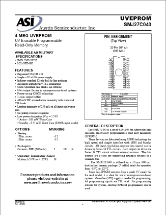 SMJ27C040-15J Datasheet PDF Austin Semiconductor