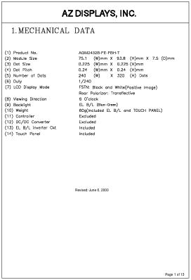 AGM2432B-FE-FBH-T Datasheet PDF AZ Displays