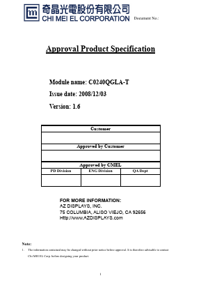 C0240QGLA-T Datasheet PDF AZ Displays