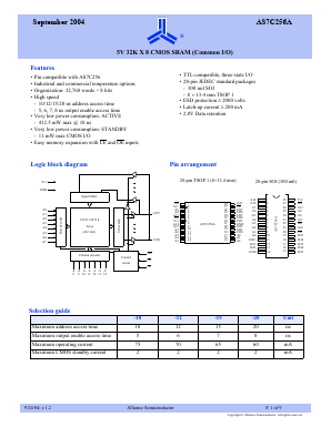 AS7C256A-12JC Datasheet PDF Alliance Semiconductor