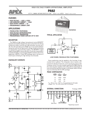 PA92 Datasheet PDF Apex Microtechnology