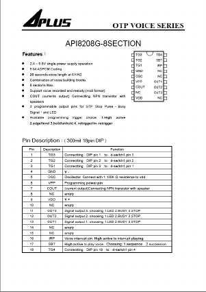 API8208G-8 Datasheet PDF APLUS INTEGRATED CIRCUITS