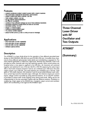 ATR0807 Datasheet PDF Atmel Corporation