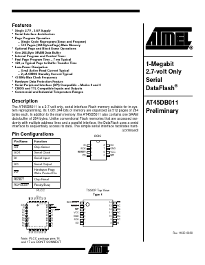 AT45DB011-JC Datasheet PDF Atmel Corporation