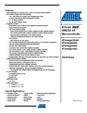 ATXMEGA16A4 Datasheet PDF Atmel Corporation
