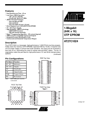 AT27C1024-70PC Datasheet PDF Atmel Corporation
