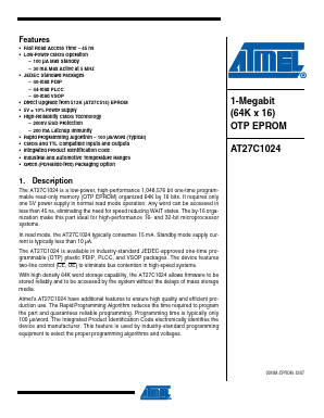 AT27C1024-70JC Datasheet PDF Atmel Corporation