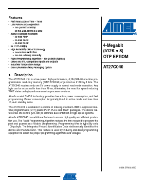AT27C040-90PU Datasheet PDF Atmel Corporation