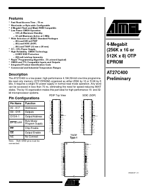 AT27C400-90RC Datasheet PDF Atmel Corporation