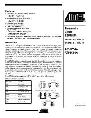 AT93C66AU3-10UU-1.8 Datasheet PDF Atmel Corporation