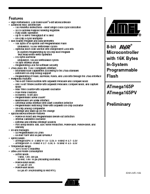 ATMEGA165P-16AU Datasheet PDF Atmel Corporation