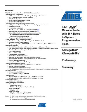 ATMEGA165PV-8MU Datasheet PDF Atmel Corporation