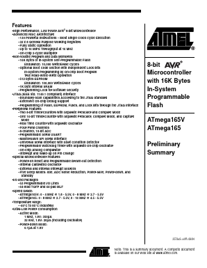 ATMEGA165V Datasheet PDF Atmel Corporation