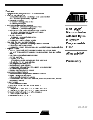 ATMEGA644V Datasheet PDF Atmel Corporation