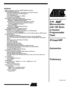 ATMEGA169P-15AT Datasheet PDF Atmel Corporation
