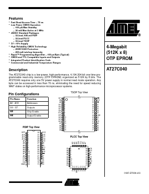 AT27C040-90JI Datasheet PDF Atmel Corporation