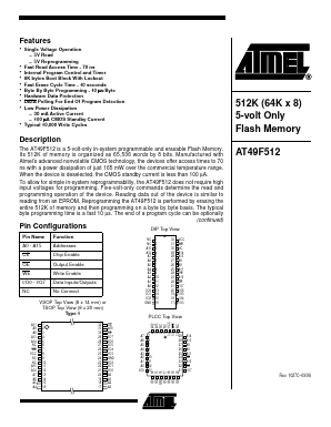 AT49F512-70JI Datasheet PDF Atmel Corporation