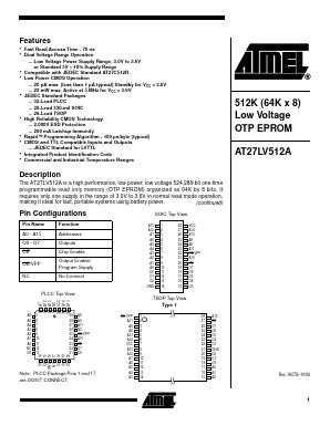 AT27LV512A-70RI Datasheet PDF Atmel Corporation
