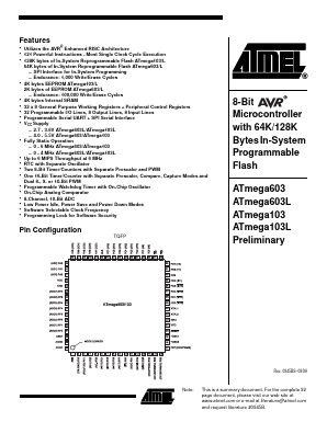 ATMEGA603L-4AI Datasheet PDF Atmel Corporation