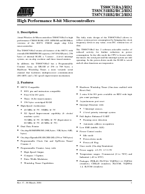 TS80C51RA2-MCKD Datasheet PDF Atmel Corporation
