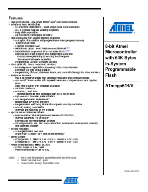 ATMEGA64RZAV-10PU Datasheet PDF Atmel Corporation
