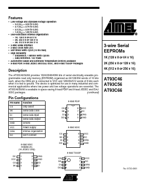 AT93C66-10PC-1.8 Datasheet PDF Atmel Corporation