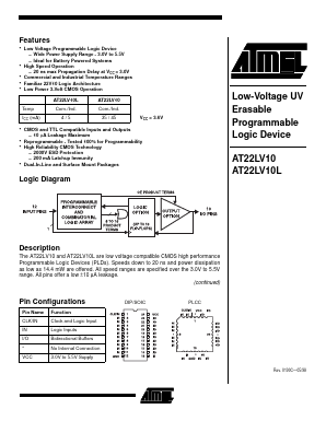 AT22LV10-20JC Datasheet PDF Atmel Corporation