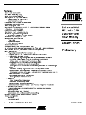 AT89C51CC03C-7CTIM Datasheet PDF Atmel Corporation