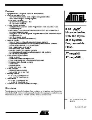 ATMEGA161-8AI Datasheet PDF Atmel Corporation