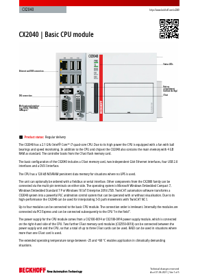 CX2040-M310 Datasheet PDF Beckhoff Automation GmbH & Co. KG