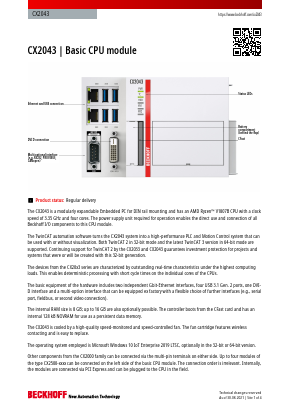 CX2043-N031 Datasheet PDF Beckhoff Automation GmbH & Co. KG