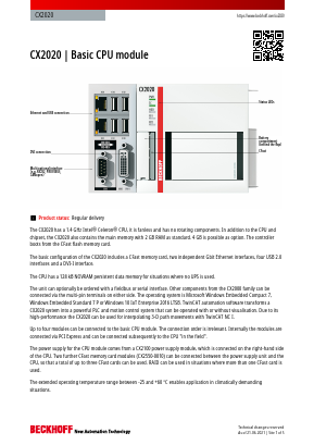 CX2020 Datasheet PDF Beckhoff Automation GmbH & Co. KG