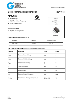 2SA1661 Datasheet PDF Galaxy Semi-Conductor