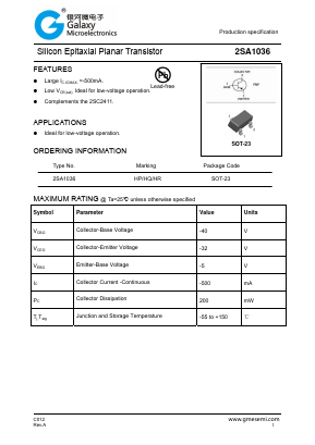 2SA1036 Datasheet PDF Galaxy Semi-Conductor