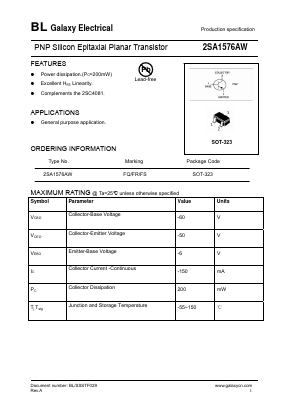 2SA1576AW Datasheet PDF Galaxy Semi-Conductor