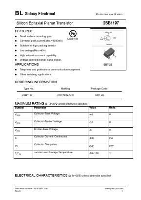 2SB1197 Datasheet PDF Galaxy Semi-Conductor