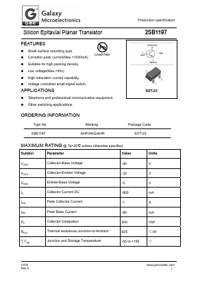 2SB1197 Datasheet PDF Galaxy Semi-Conductor