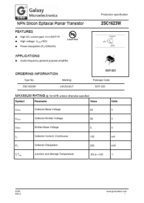 2SC1623W Datasheet PDF Galaxy Semi-Conductor