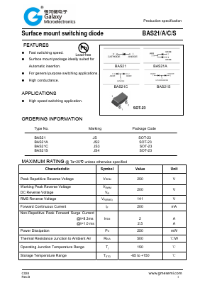 BAS21A Datasheet PDF Galaxy Semi-Conductor