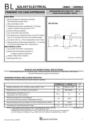 1.5KE16 Datasheet PDF Galaxy Semi-Conductor