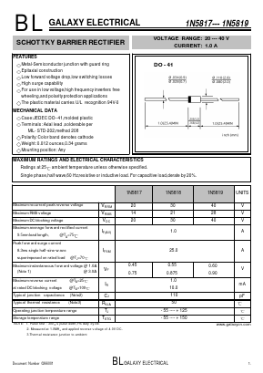 1N5819 Datasheet PDF Galaxy Semi-Conductor