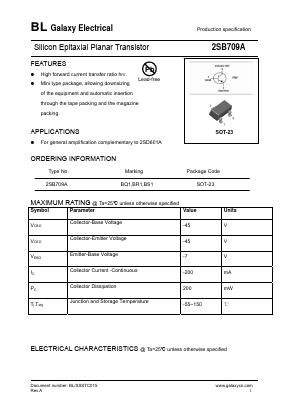 2SB709A Datasheet PDF Galaxy Semi-Conductor