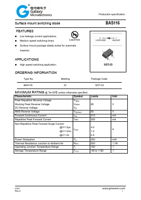 BAS116 Datasheet PDF Galaxy Semi-Conductor