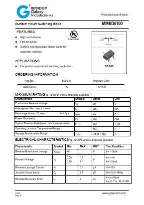 MMBD6100 Datasheet PDF Galaxy Semi-Conductor