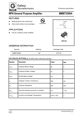 MMBT2369A Datasheet PDF Galaxy Semi-Conductor