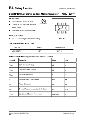 MMDT2907A Datasheet PDF Galaxy Semi-Conductor