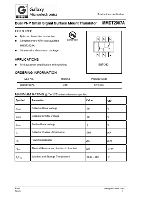 MMDT2907A Datasheet PDF Galaxy Semi-Conductor