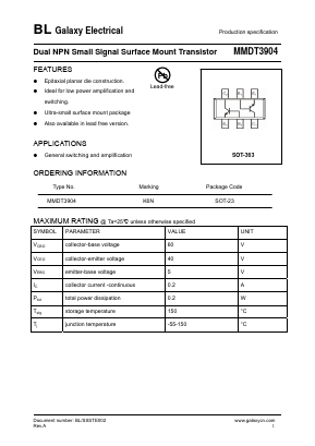 MMDT3904 Datasheet PDF Galaxy Semi-Conductor