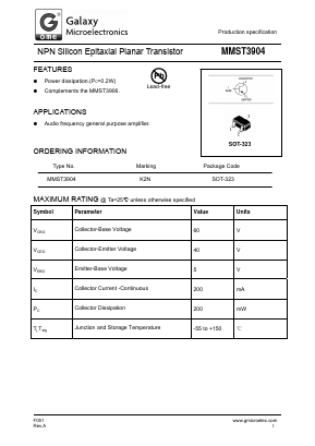 MMST3904 Datasheet PDF Galaxy Semi-Conductor