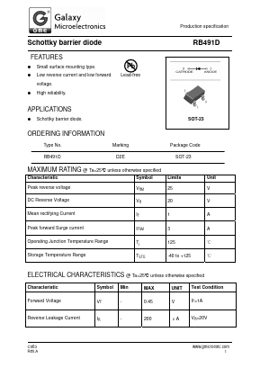 RB491D Datasheet PDF Galaxy Semi-Conductor